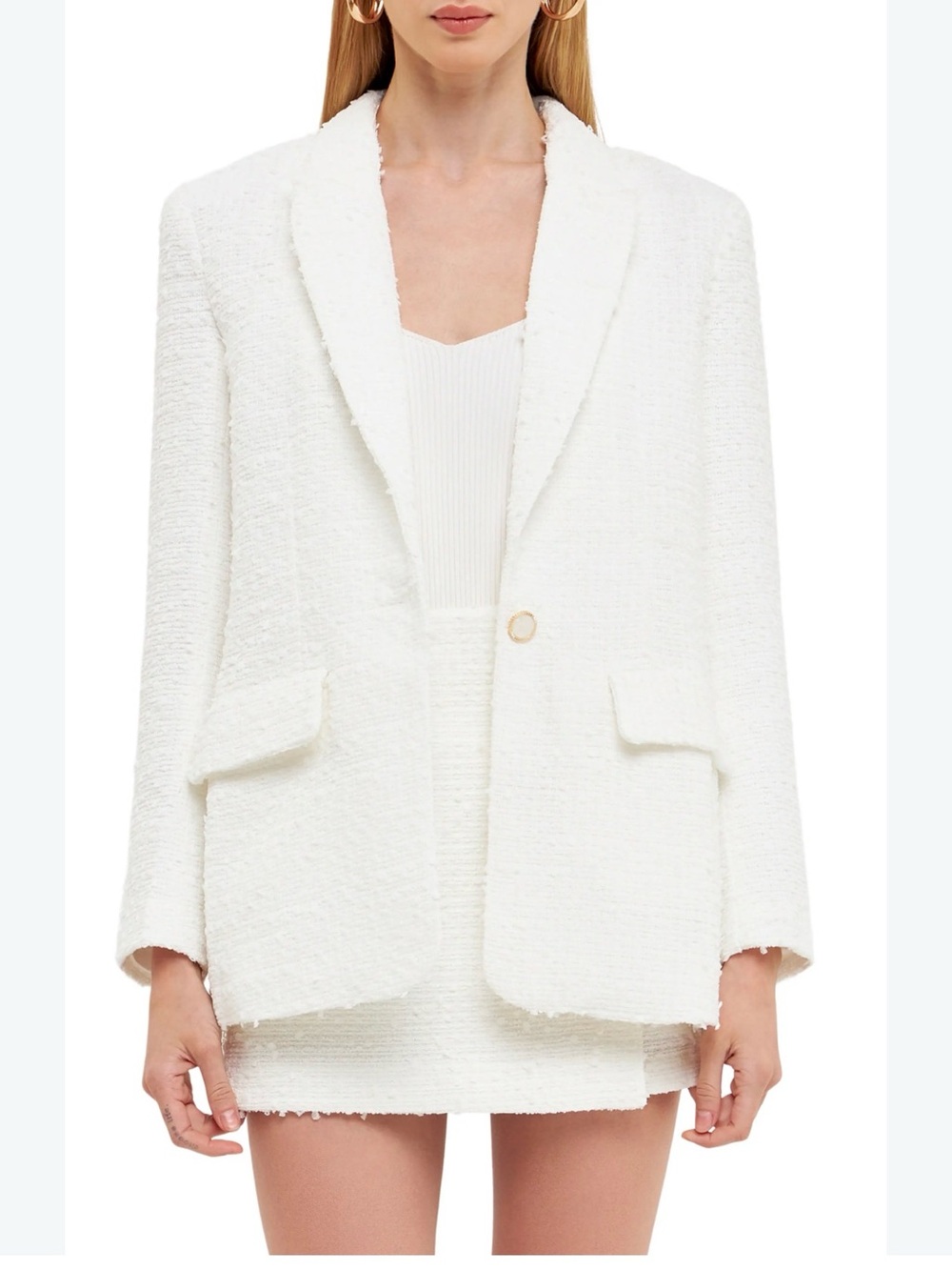 Endless Rose White Textured Bouclé Blazer Jacket
